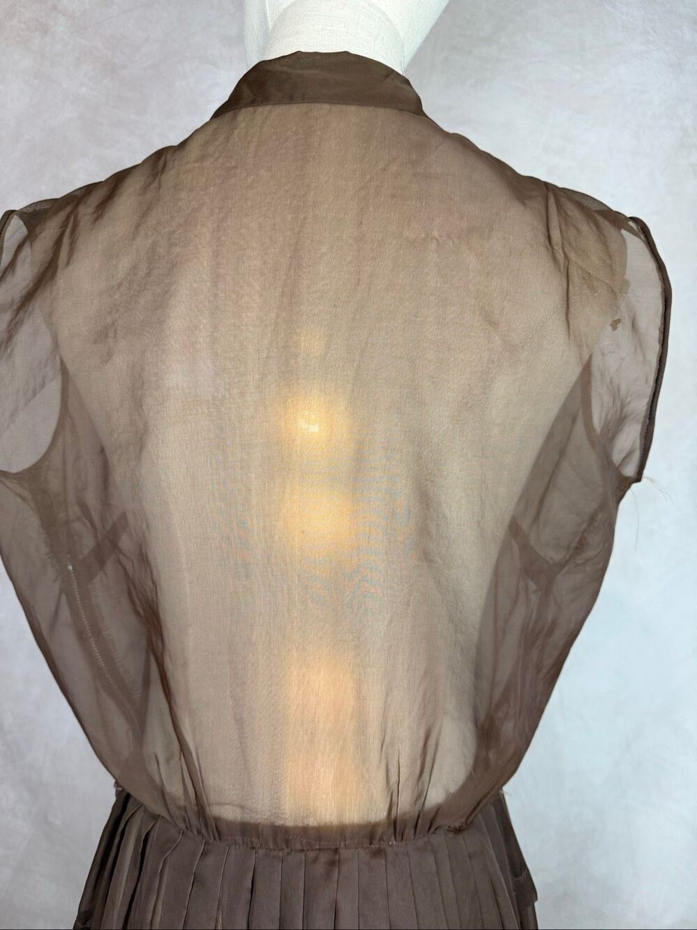 Vintage 1950s Sheer Brown Organza Shirtwaist Dress Full Skirt Sz S/M READ - Picture 5 of 13